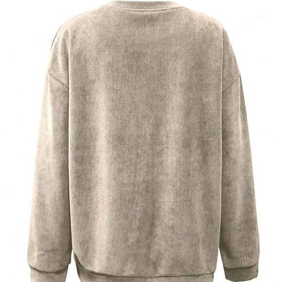 Khaki Casual Women's Letter Print Sweatshirt - Picture 4 of 5